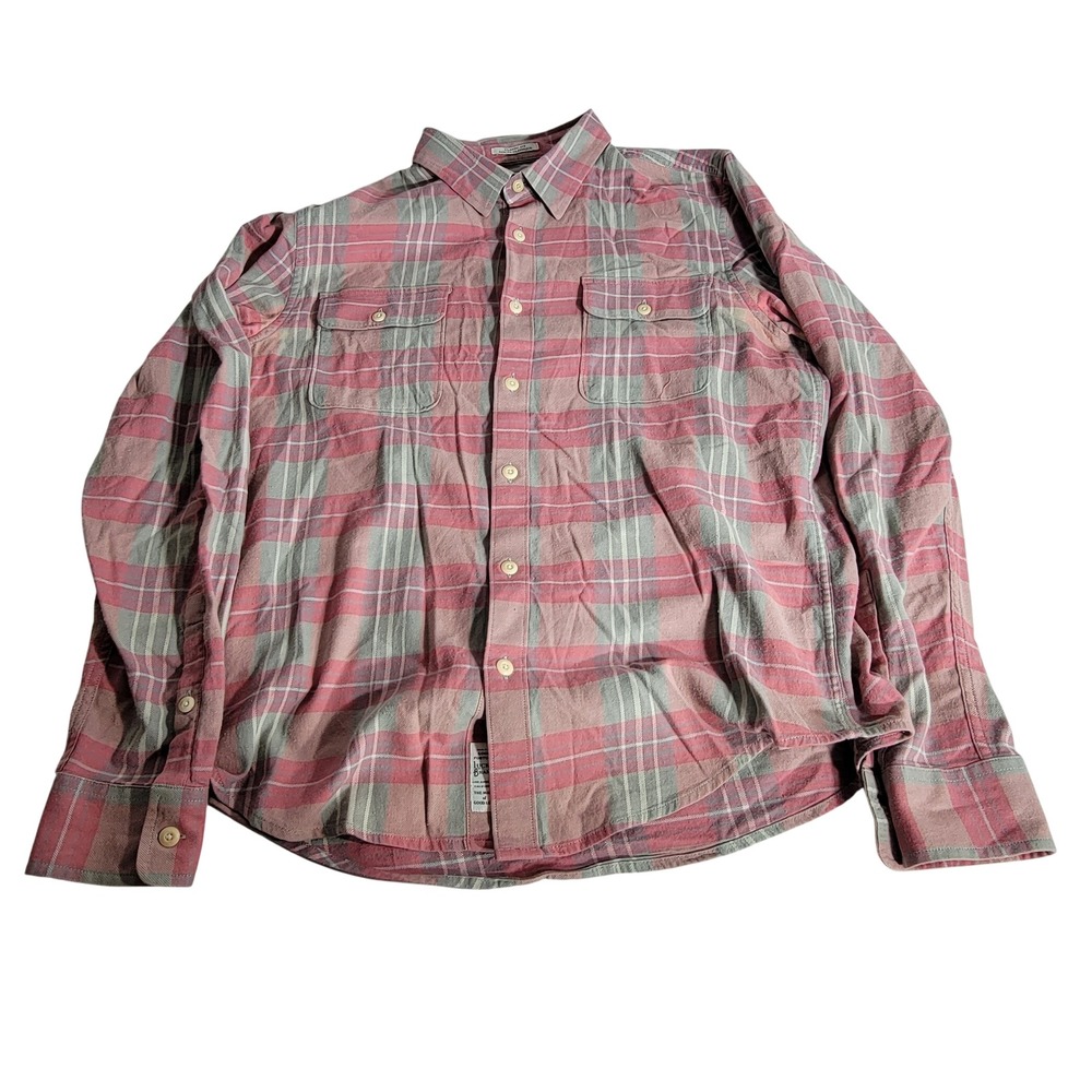 Lucky Brand Mens Classic Fit Plaid Button Down Shirt Pink Grey Medium